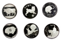 CHINA (PEOPLE'S REPUBLIC): AR medal set, ND (ca. 1985?), six-piece .999 silver medal set of Lunar Animals by the Shanghai Mint; each piece is 17.3 gra...