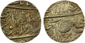 SIKH EMPIRE: AR nanakshahi rupee (11.14g), Amritsar, VS1904, Herrli-01.12.04, KM-22.9., VS1885 series, with Gurmukhi SAT below the chhatra in the obve...