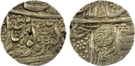 SIKH EMPIRE: AR nanakshahi rupee (11.07g), Amritsar, VS1905, Herrli-01.12.04, KM-22.9., VS1885 series, with Gurmukhi SAT below the chhatra in the obve...