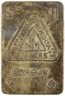INDIA: Silver Ingots, AR 5 tola bar (57.35g), struck silver bar, NARRONDASS MANORDASS REFINERS / BOMBAY with Western, Gujarati, Hindi and Urdu numeral...