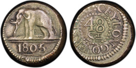 CEYLON: AR 48 stuivers (18.07g), 1805, KM-77, Prid-9, elephant left, PCGS graded AU53. Forty Eight Stiver silver coin struck in Ceylon for circulation...
