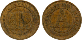 CEYLON: Ceylon Company Limited, AE 21/4 pence token (3.59g), ND (ca. 1866), Prid-19, 19mm bronze token, Elephant walking left within solid circle with...