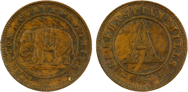 CEYLON: Ceylon Company Limited, AE 21/4 pence token (3.65g), ND (ca. 1866), Prid...