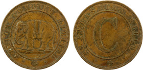 CEYLON: Ceylon Company Limited, AE 9 pence token (10.99g), ND (ca. 1866), Prid-17, Atkins-96, 31mm bronze token, Elephant walking left within solid ci...