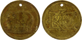 CEYLON: Keir, Dundas & Co. 41/2 pence token (7.15g), ND (1866), Prid-53, 27mm brass token, K D & Co. in monogram // Elephant standing left, pierced (a...