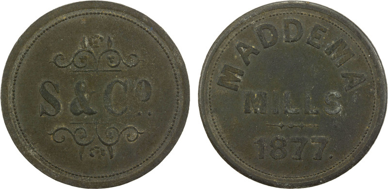CEYLON: Sabonadiere & Co. 18 cents token (4.60g), 1877, Prid-87, 29mm zinc token...