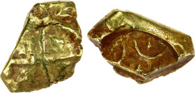 JAVA: Sailendra Kingdom, AV fragment (2.67g), ca. 8th-11th centuries, cf. Krisadaolarn-A701 (bottom), cut from gold piece struck with patterns on both...