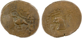 SUMATRA: Anonymous, AE unit (6.01g), ca. 11th-14th centuries, cf. Zeno-310220, lion walking left, one paw holding sword, dotted border around // head ...