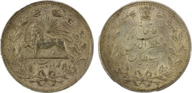 IRAN: Muzaffar al-Din Shah, 1896-1907, AR 5000 dinars, AH1320, KM-976, PCGS graded MS63. Struck at the St. Petersburg Mint in Russia, with initials AA...