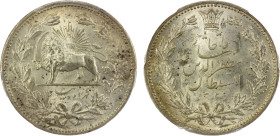 IRAN: Muzaffar al-Din Shah, 1896-1907, AR 5000 dinars, AH1320, KM-976, beautiful luster, PCGS graded MS63. Struck at the St. Petersburg Mint in Russia...