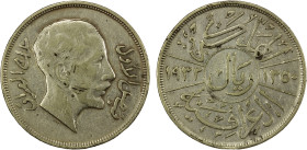 IRAQ: Faisal I, 1921-1933, AR riyal (200 fils), 1932/AH1350, KM-101. Dav-255, a few small dark blotches, one-year type, VF-EF.

Estimate: USD 100 - ...