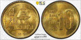 KOREA (SOUTH): Republic, 10 won, 1970, KM-6a, Schön-56a, Dabotap Pagoda in Gyeongju, PCGS graded MS65.

Estimate: USD 100 - 150