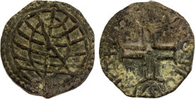 PORTUGUESE MALACCA: Manuel I, 1511-1521, tin soldo (4.65g), SS-M27 ff, issued 1511-1515, armillary sphere // cross potent, pleasing details, EF, ex Ak...