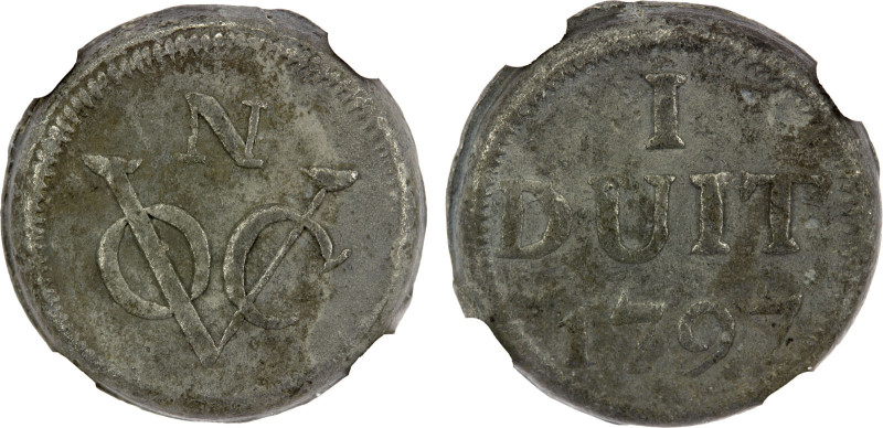 NETHERLANDS EAST INDIES: Batavian Republic, tin duit, Java, 1797, KM-179, Sc-487...