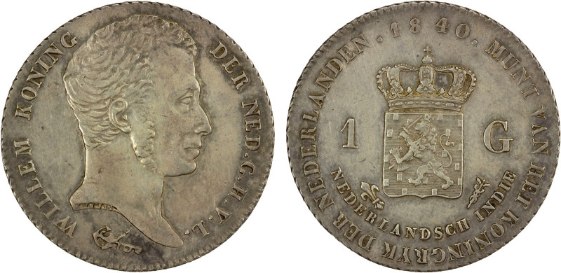 NETHERLANDS EAST INDIES: Willem I, 1815-1840, AR gulden, 1840, KM-300a, Cr-74a, ...