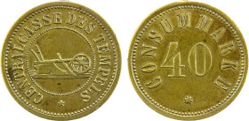 PALESTINE: Centralcasse, 40 paras token (3.33g), ND (ca. 1880's), Haffner-CC-13B, 23mm brass token, old-style plow at center within beaded circle with...