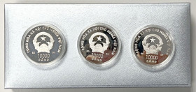 VIET NAM: Socialist Republic, AR 3-piece proof set, 2001, KM-PS4, Year of the Snake, KM-57-58-59, one colorized and one with hologram, in plush case, ...