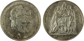 AUSTRIA: Franz Joseph I, 1848-1916, AR gulden, 1854-A, Bruce-XM1. Cr-210, Wedding of Emperor Franz Joseph, medallic issue, cleaned, small reverse rim ...