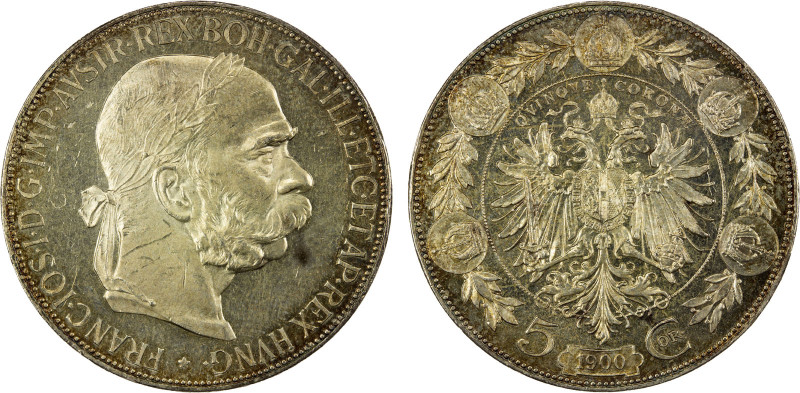 AUSTRIA: Franz Joseph I, 1848-1916, AR 5 corona, 1900, KM-2807, two-year type, t...