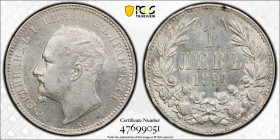 BULGARIA: Ferdinand I, 1887-1918, AR lev, 1891-KB, KM-13, struck at the Kremnitz (Kremnica) Mint, an attractive nearly mint state example, PCGS graded...