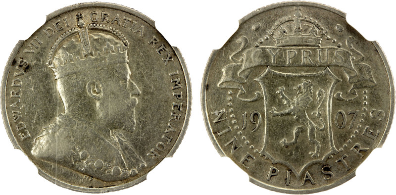 CYPRUS: Edward VII, 1901-1910, AR 9 piastres, 1907, KM-9, one-year type, cleaned...