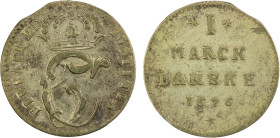 DENMARK: Christian V, 1670-1699, AR mark, 1676, KM-342.1, initials GK, very faint reverse graffiti, tiny clip at 10:30, two-year type, EF.

Estimate...