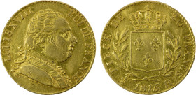 FRANCE: Louis XVIII, 1814-1824, AV 20 francs, London, 1815-R, KM-707, Gad-1027, moderately cleaned, a couple scratches, EF. Struck at the Royal Mint i...