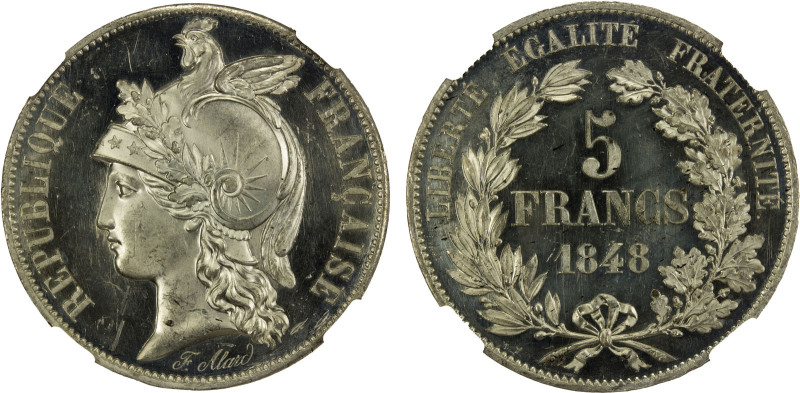 FRANCE: Second Republic, 5 francs essai, 1848, KM-Pn-47, Maz-1265C, essai in whi...