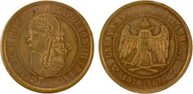 FRANCE: Republic, AE medal (9.26g), 1871, HMS-67H, 28mm bronze satirical medal of Napoleon III, bust of Napoleon III with pointed helmet and smoking p...