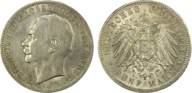 BADEN: Friedrich II, 1907-1918, AR 5 mark, 1913-G, KM-281, some luster, two-year type, Choice EF.

Estimate: USD 120 - 170