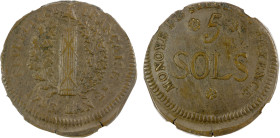 MAINZ: Republic, AE 5 sols, 1793, KM-603, siege issue, usual crude strike, NGC graded AU55. WINGS, ex Louis Baptiste Dupont Collection. After a long s...