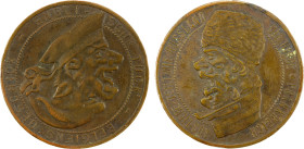 GERMANY: AE medal (10.80g), ND (1914), as Zetzmann-2037, 29mm AE anti-Allied satirical propaganda medal, horned Devil bust with inverted opposing Engl...