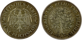 GERMANY: Weimar Republic, AR 5 reichsmark, 1927-A, KM-56, Oak Tree, lightly toned, ICG graded AU50.

Estimate: USD 125 - 175