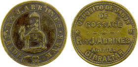 GIBRALTAR: R. and J. Abrines, token (5.55g), ND, Lyall-(lot) 1201, Pridmore Sale-554, 29mm brass token, R[ichard] & J[ohn] Abrines, man seated on came...