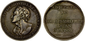 GREAT BRITAIN: AR medal (17.84g), ND (ca. 1790), 34mm unawarded silver award medal for the Robin Hood Free Debating Society by I.W.F., bust left with ...