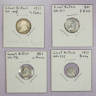 GREAT BRITAIN: Victoria, 1837-1901, AR maundy set, 1893, KM-MDS149, 4-piece set, 1d-2d-3d have been cleaned, in consignor's holders (no case), EF or b...
