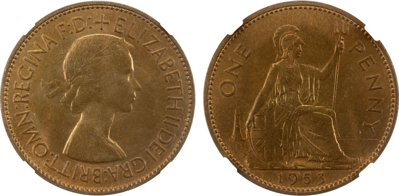 GREAT BRITAIN: Elizabeth II, 1952-2022, AE penny, 1953, KM-883, one-year type, a...