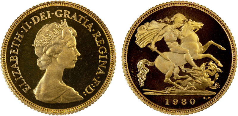 GREAT BRITAIN: Elizabeth II, 1952-2022, AV 1/2 sovereign, 1980, KM-922. Fr-421, ...