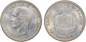 GREECE: George I, 1863-1913, AR drachma, 1868-A, KM-38, struck at the Paris Mint, an attractive lustrous example, PCGS graded AU58.

Estimate: USD 1...
