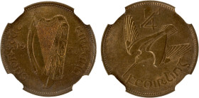 IRELAND: Irish Free State, AE farthing, 1930, KM-1, Woodcock, somewhat better date, NGC graded MS65 RB. Pop 5/1 as of March 2023.

Estimate: USD 100...