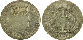 POLAND: August III, 1733-1763, BI 18 groszy (tympf), 1754, KM-148.2, initials EC, some slight weakness, Choice EF.

Estimate: USD 100 - 150