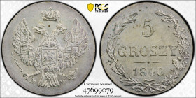 POLAND: Nicholas I, of Russia, 1825-1855, AR 5 groszy, Warsaw, 1840, Cr-111, Gum-2502, a lovely lustrous example! PCGS graded MS63.

Estimate: USD 1...