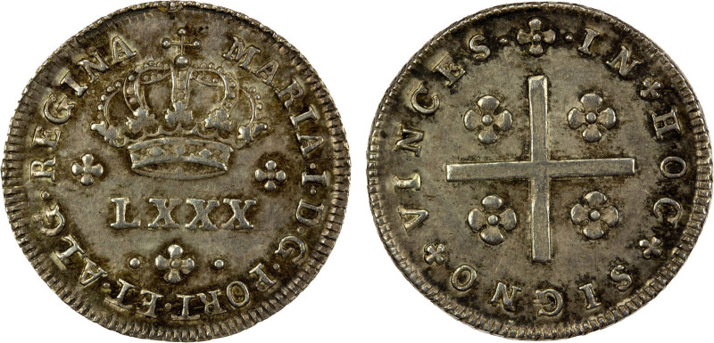 PORTUGAL: Maria I, 1786-1799, AR 80 reis (tostao), ND (1786), KM-285, Gomes-M1-1...