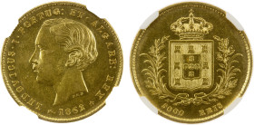 PORTUGAL: Luiz I, 1861-1889, AV 5000 reis, 1862, KM-508, two-year type, surface hairlines, NGC graded AU details.

Estimate: USD 500 - 600