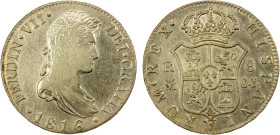 SPAIN: Fernando VII, 1808-1833, AR 8 reales, 1816-M, KM-466.3, initials GJ, small scratch near date, EF, ex Joe Sedillot Collection.

Estimate: USD ...