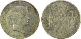 SPAIN: Isabel II, 1833-1868, AR 2 escudos, Madrid, 1867, KM-629, Y-44, lightly cleaned, EF-AU, ex Joe Sedillot Collection.

Estimate: USD 140 - 190