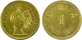 SPAIN: Mme. Rita, brothel token (4.69g), ND (ca. 1920's?), Rulau-Unk SC61, 22mm brass brothel storecard, rooster crowing left with TODOS LAS HORAS SON...