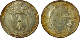 BASEL: Canton, AR 3 batzen, 1809, KM-198, very lustrous, colorful peripheral toning, two-year type, AU, ex Joe Sedillot Collection.

Estimate: USD 1...