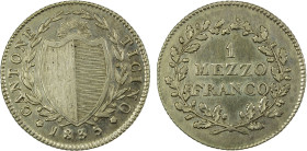TICINO: Canton, AR 1/2 franco, 1835, KM-8, one-year type, EF, ex Joe Sedillot Collection.

Estimate: USD 120 - 160