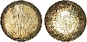 SWITZERLAND: Confederation, AR 5 francs, 1879, Bruce-XS14, Basel Shooting Festival, lightly cleaned, but has almost completely retoned, attractive, Un...
